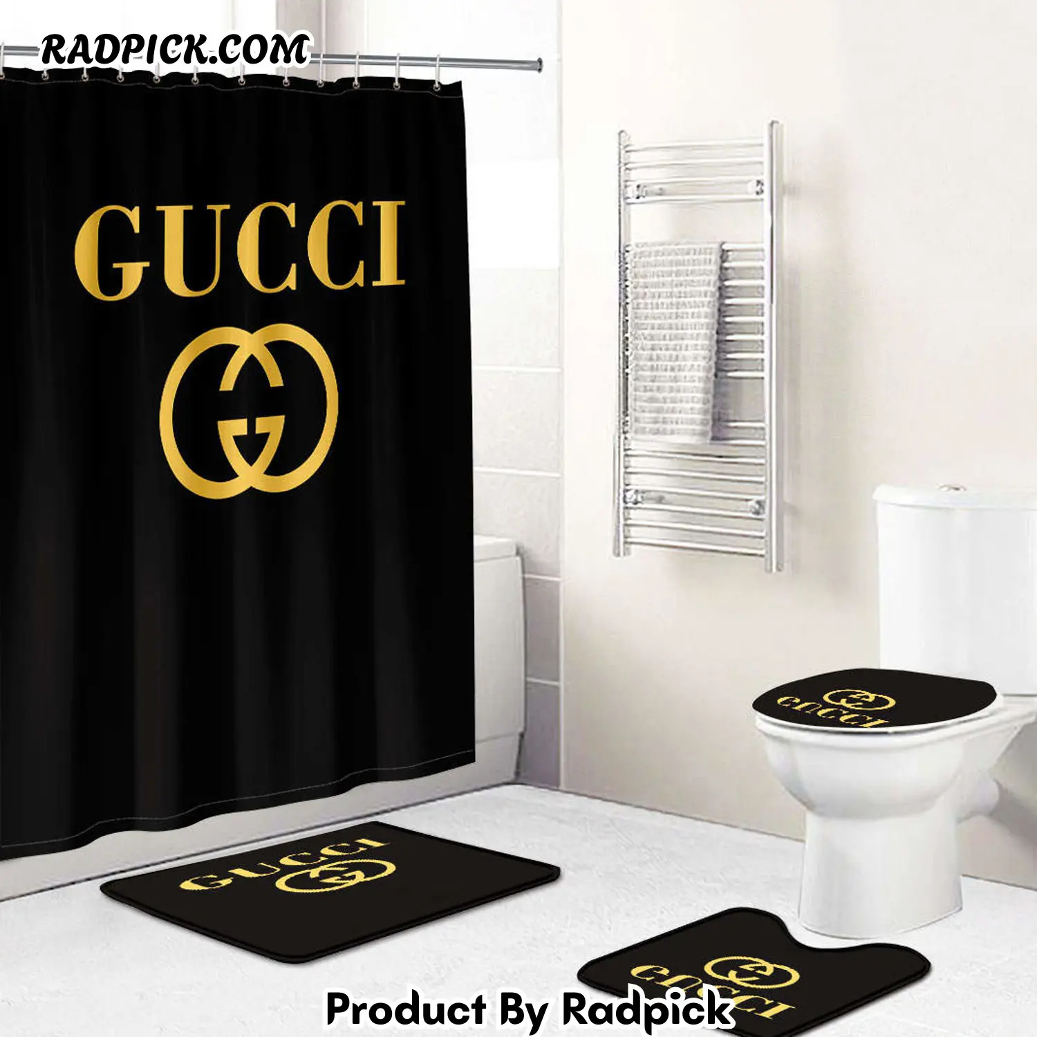 Gucci luxury bath mat sets black and gold logo bath mat sets shower curtain  rp387746